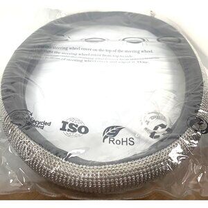 Steering Wheel Cover Silver Sparkly Glitter Gemstone Plastic ROHS ISO Black